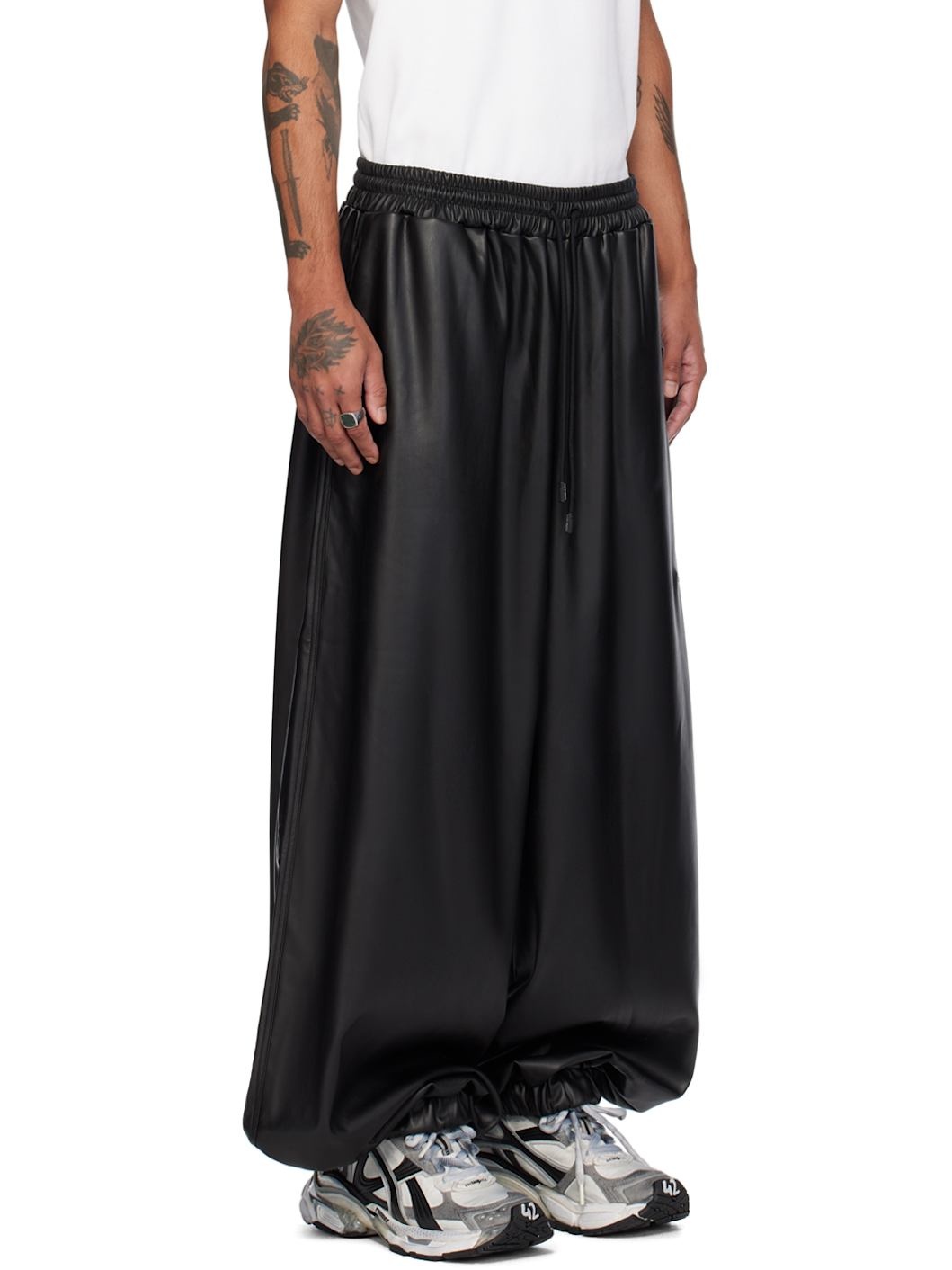Black Baggy Bontan Faux-Leather Trousers - 2