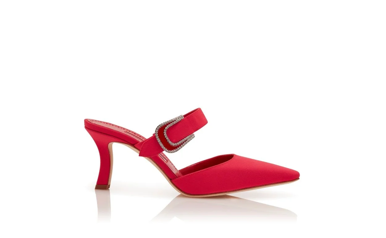 Red Crepe De Chine Mules - 1