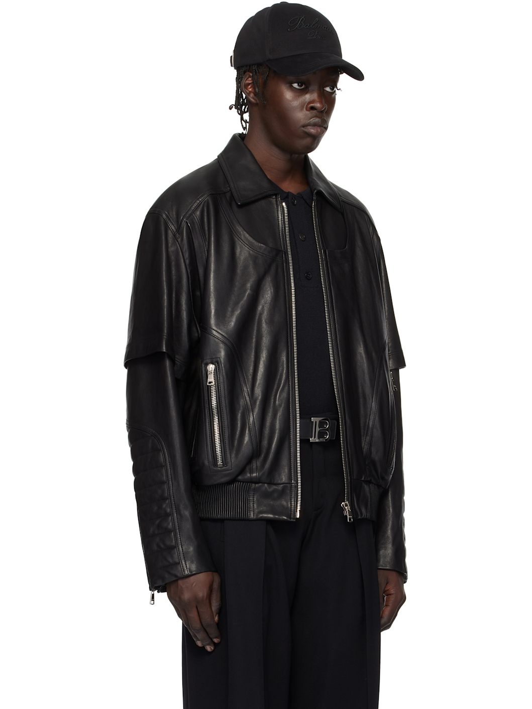 Black Layered Leather Jacket - 2