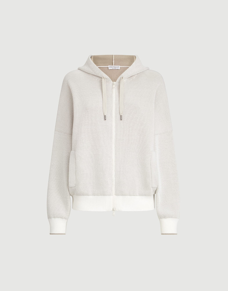 Cotton honeycomb stitch hooded jacquard cardigan 1
