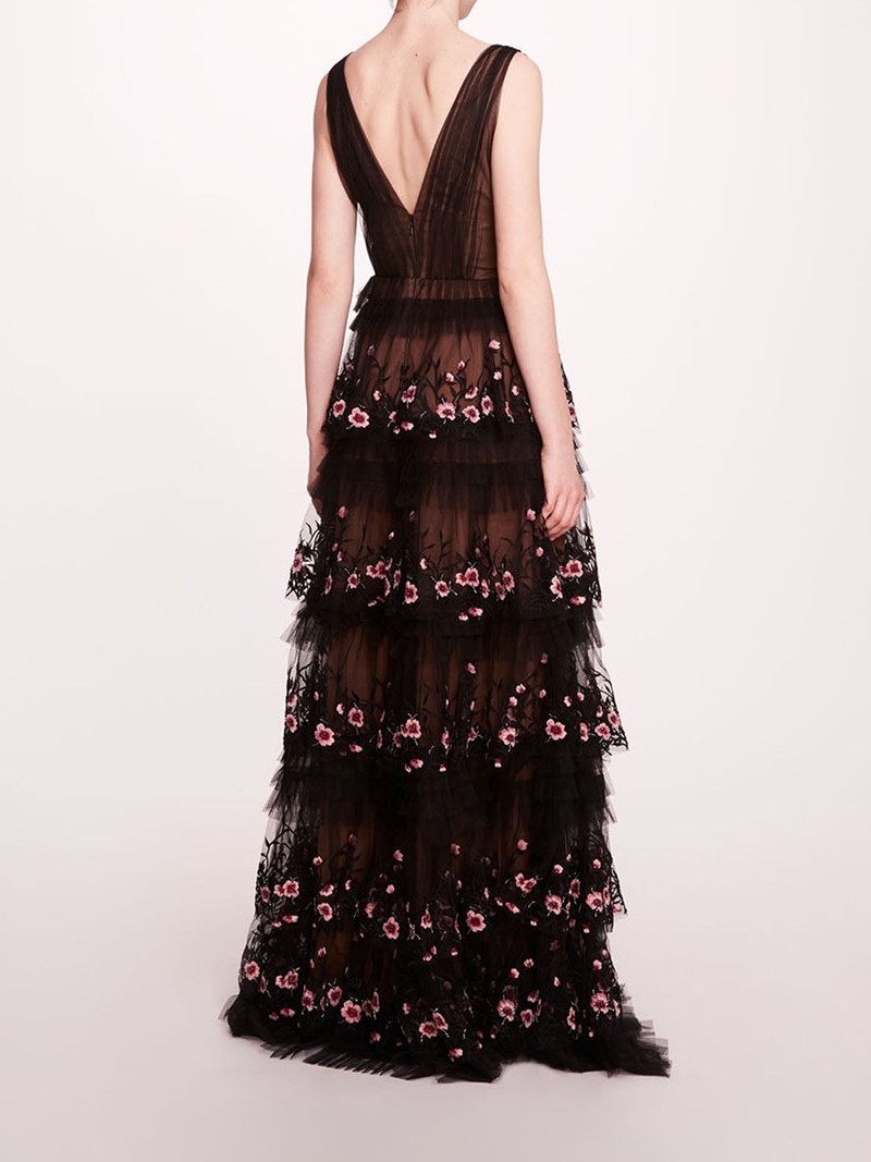 Marchesa TIERED TERRARIUM V-NECK GOWN outlook