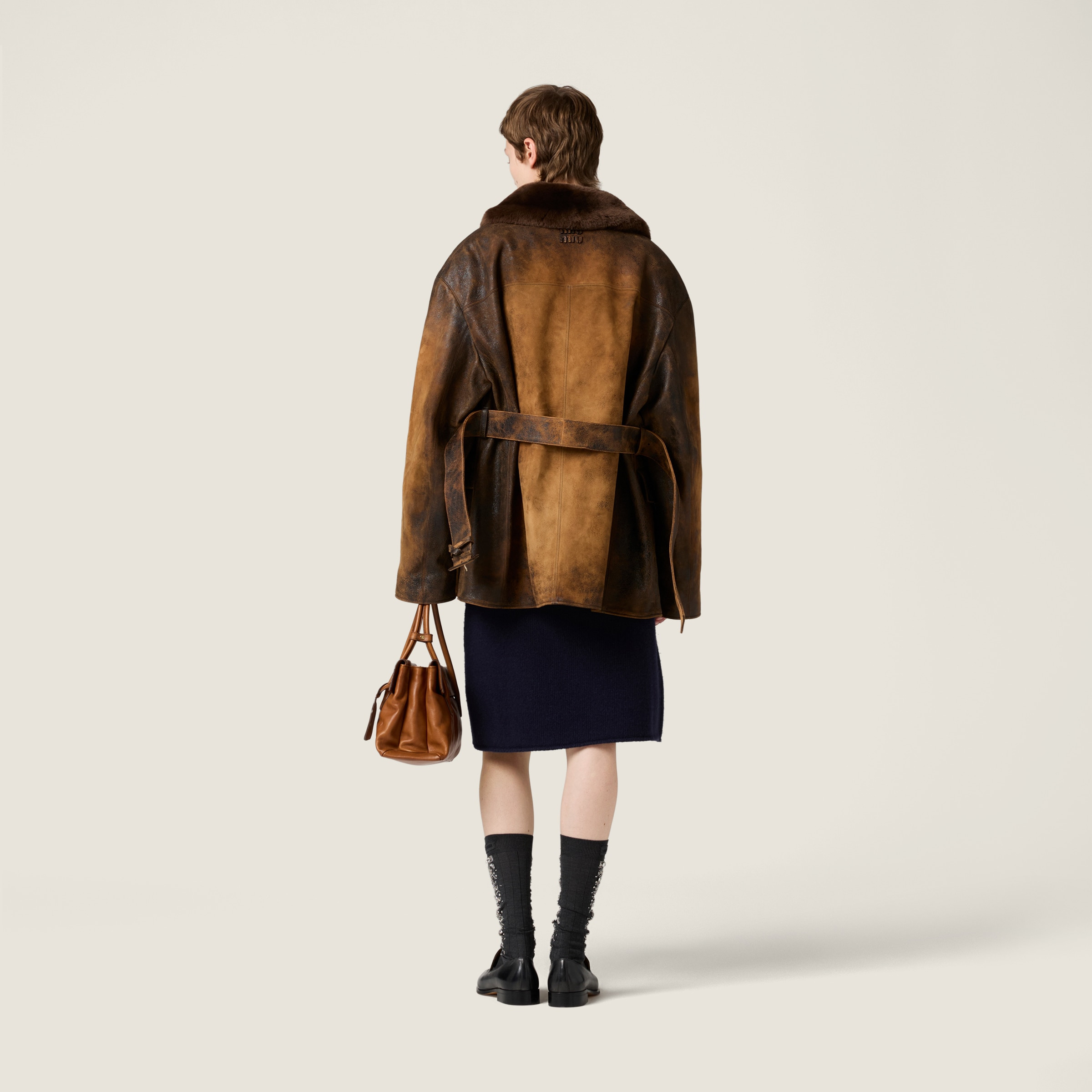 Double-breasted waxed suede caban jacket - 3