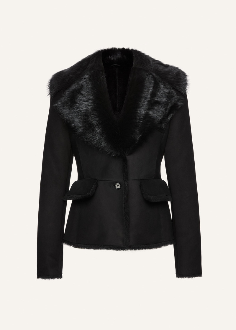 Fur-collar shearling jacket in black 1