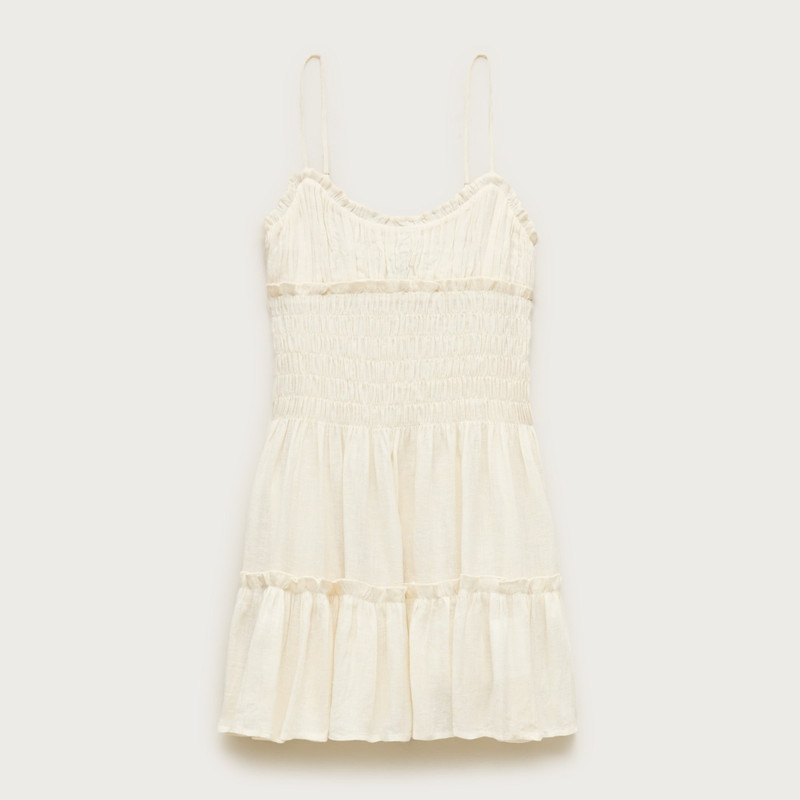 Smocked mini dress in Hampton linen-blend 1