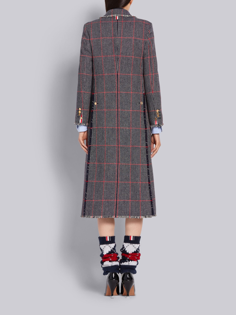 Tricolor Oversized Check Hunting Wool Tweed Frayed Wide Lapel Overcoat 3