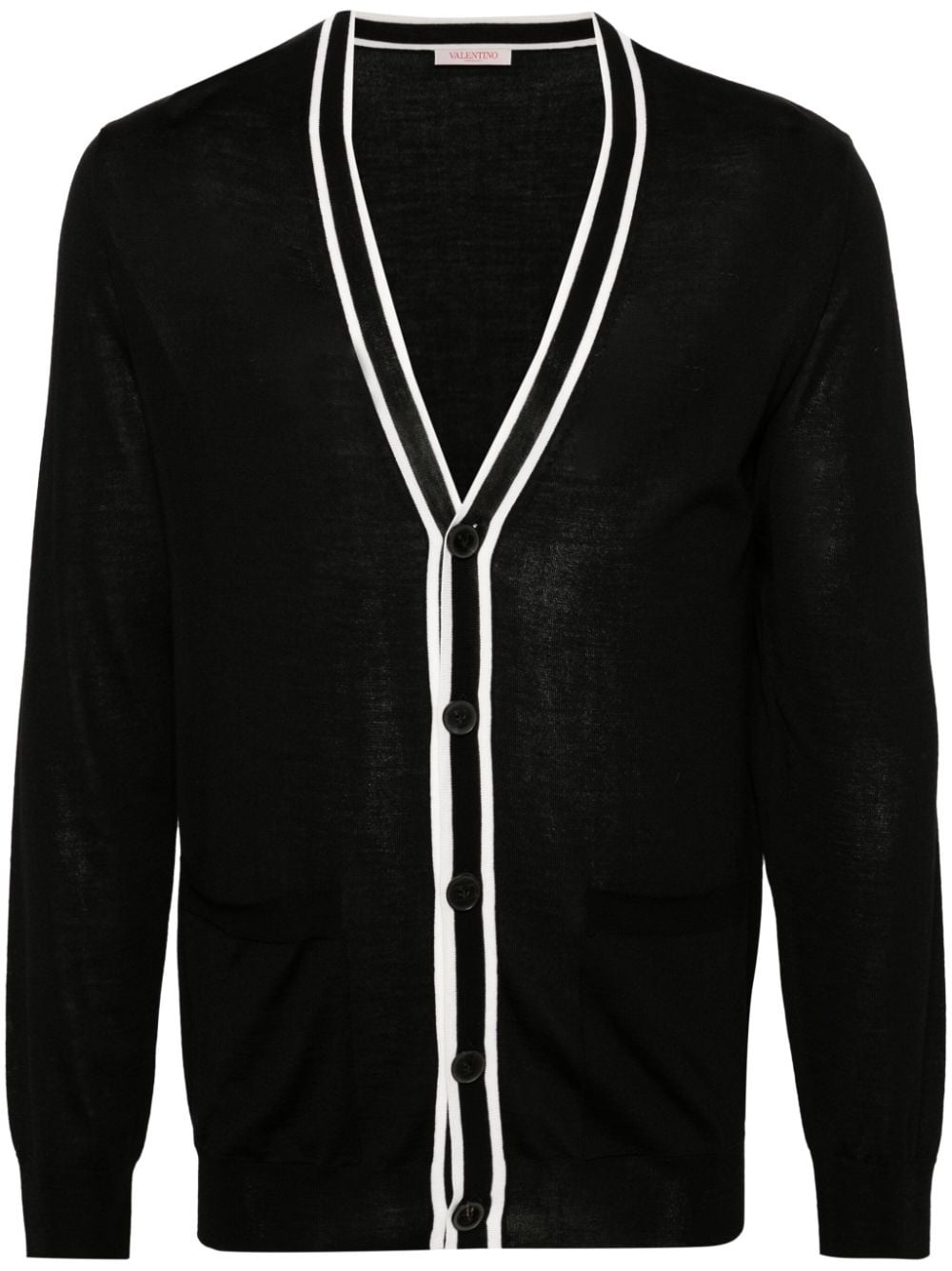 contrasting-trim virgin wool cardigan - 1