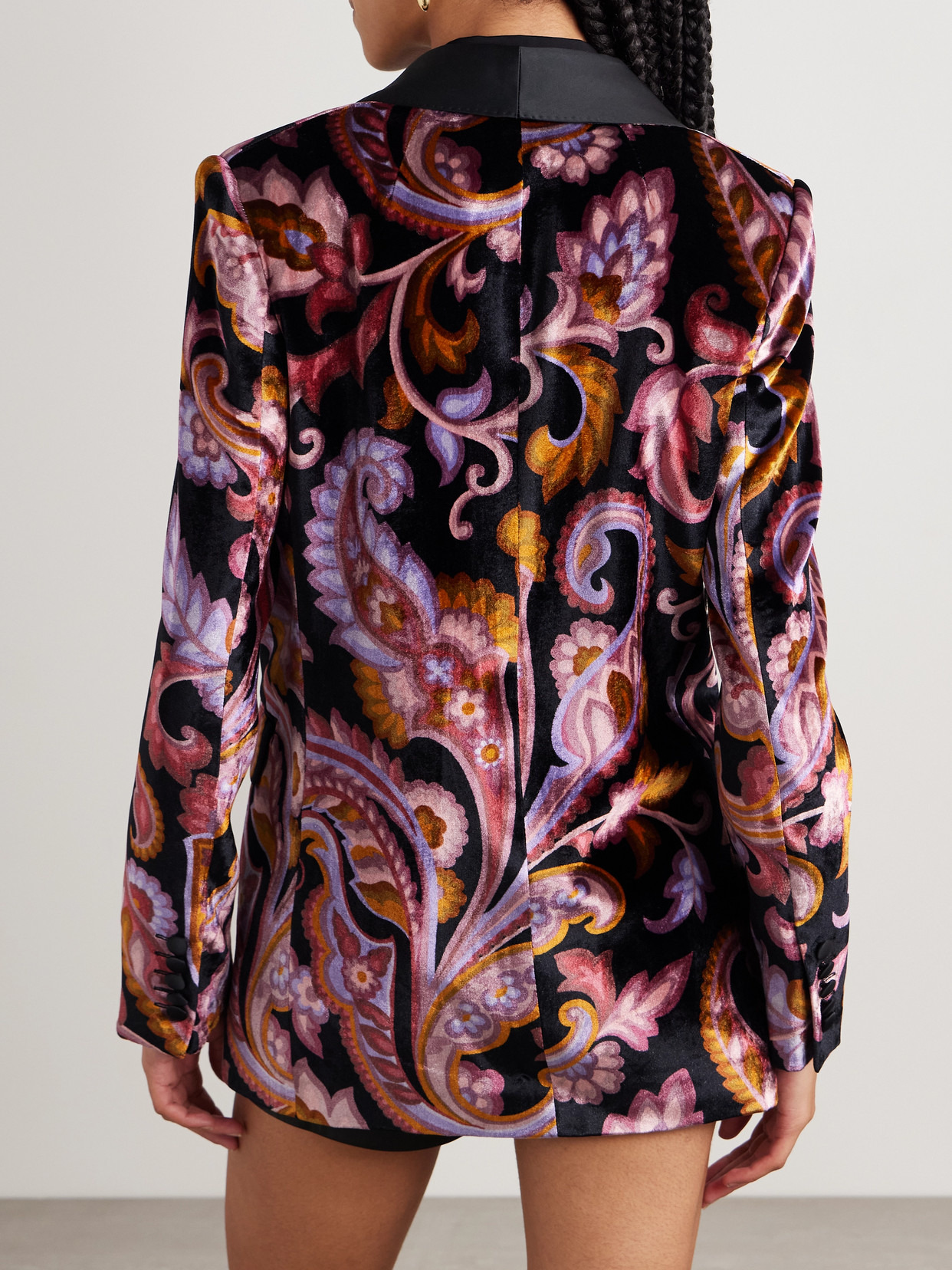 Satin-trimmed Paisley-print Velvet Blazer - 3