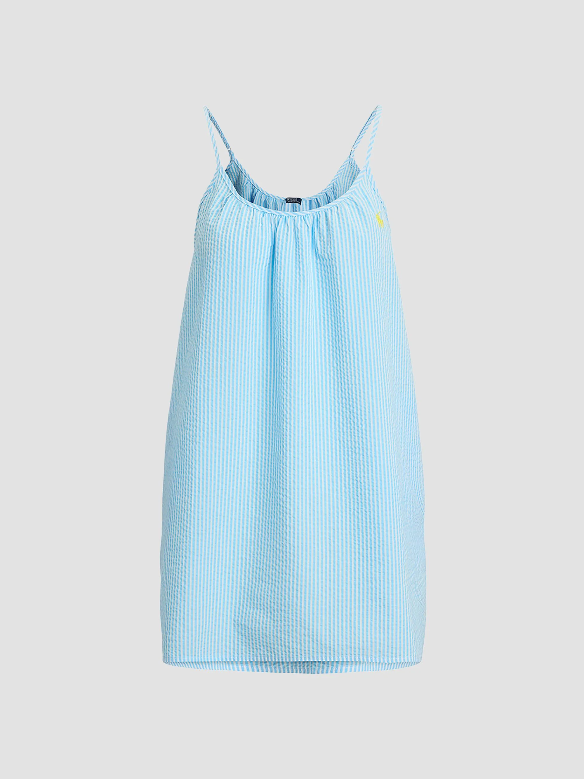 Women's Scallop Seersucker Slip Dress - Baltic Sea - 1