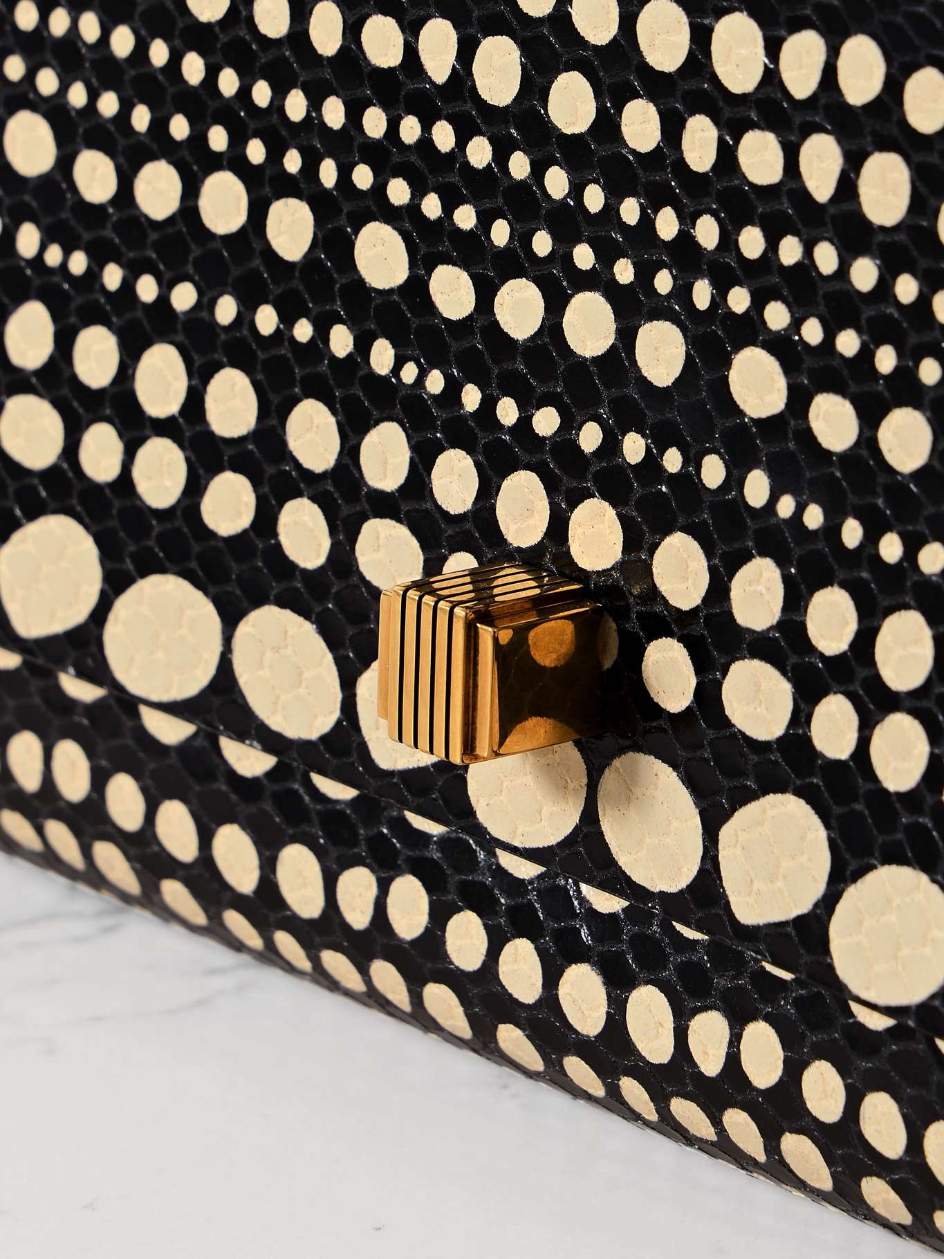 Audrey polka-dot snake-effect leather clutch Black - 4