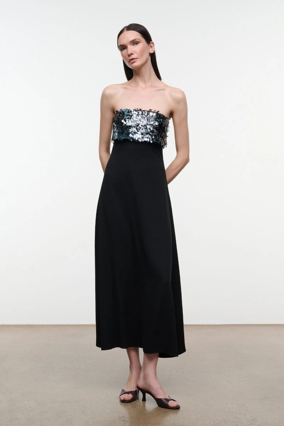 STAUD PHOENIX DRESS BLACK NIGHT SPARK - 1