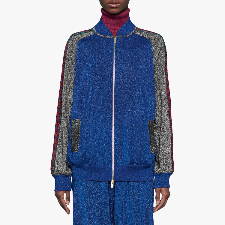 (WMNS) Gucci Wool Lamé Bomber Jacket 'Blue Red Multicolor' 579749-XKAQ9-4034 - 3