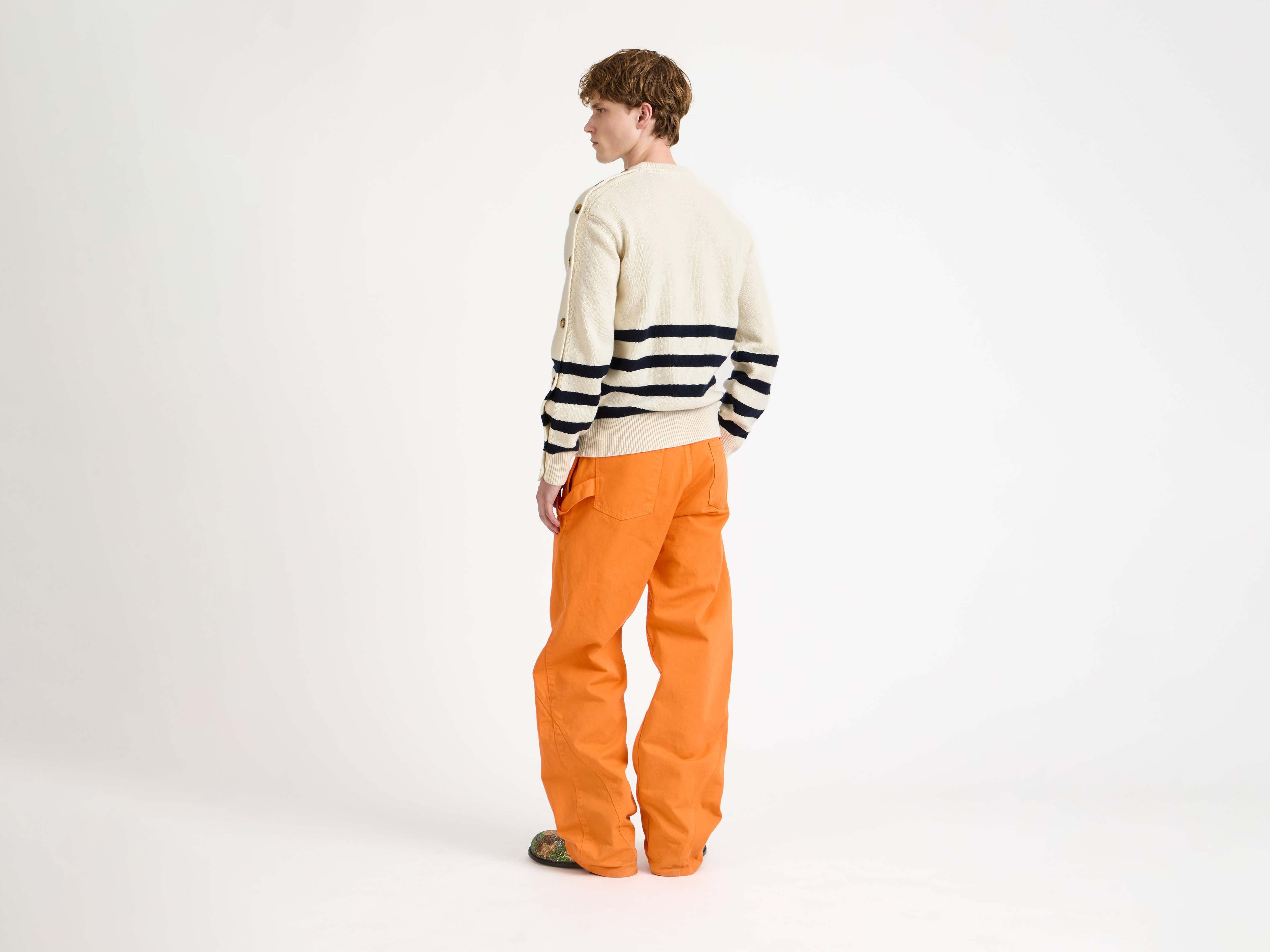 BUTTONED SLEEVE BRETON JUMPER IN IVORY - 3