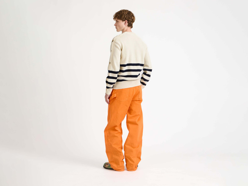 BUTTONED SLEEVE BRETON JUMPER IN IVORY 3
