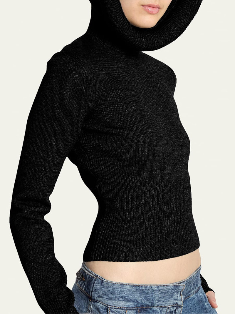 Sculptural Hooded Rib-Knit Sweater 5