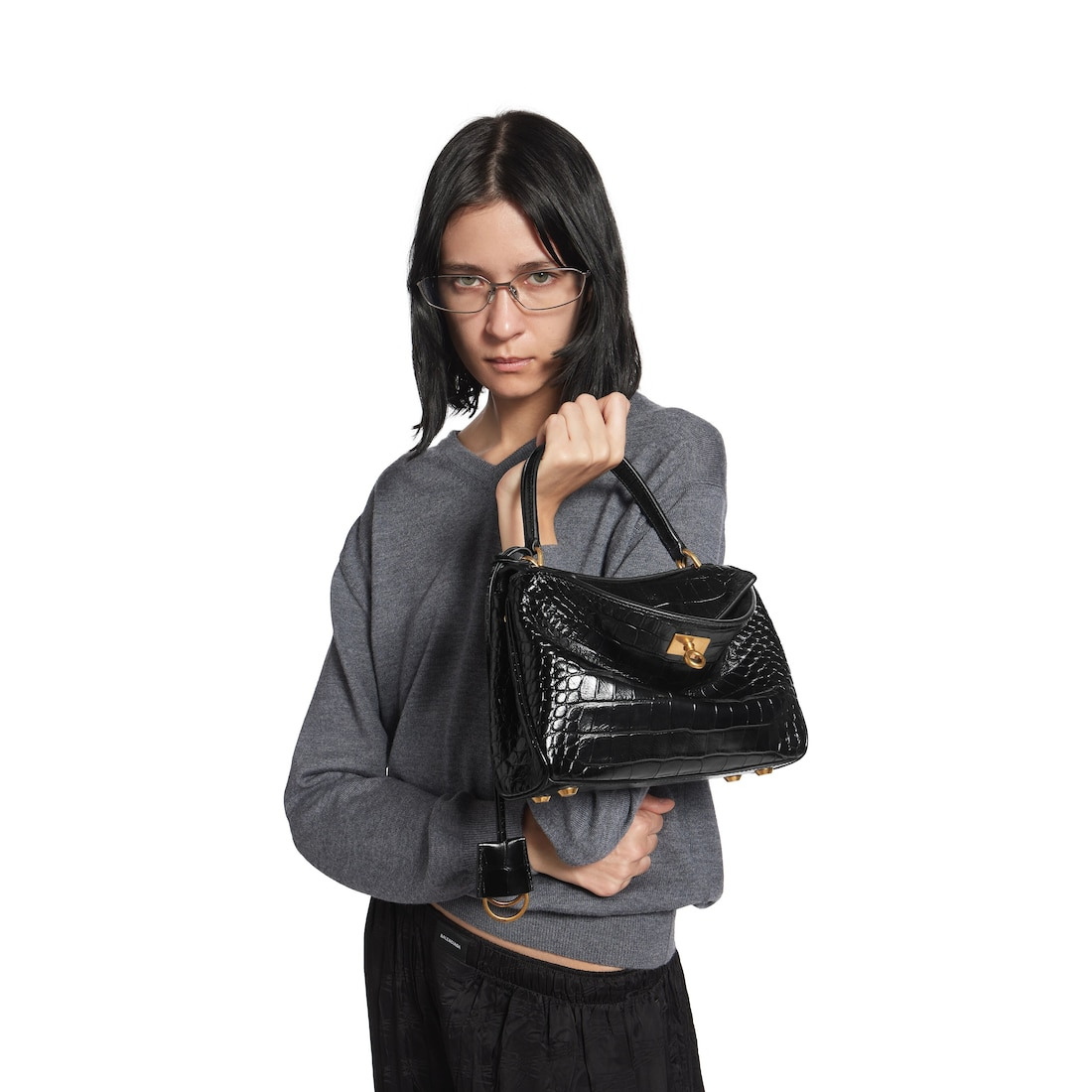 Women's Rodeo Mini Handbag Crocodile Embossed  in Black - 9