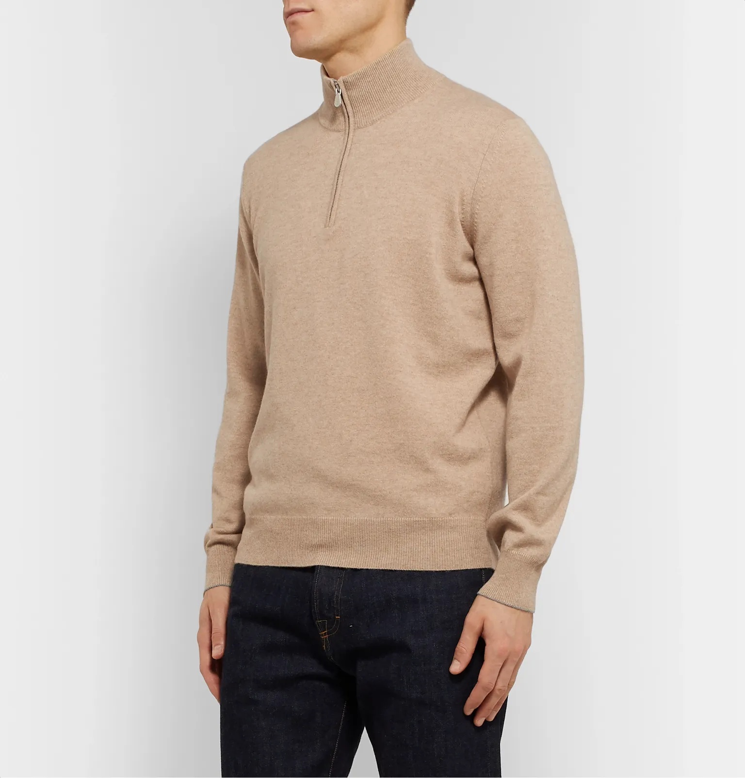 Contrast-Tipped Cashmere Half-Zip Sweater - 4