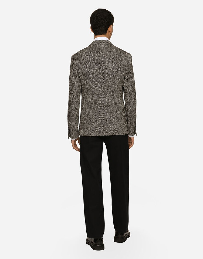 Double-breasted herringbone cotton and wool tweed jacket 3