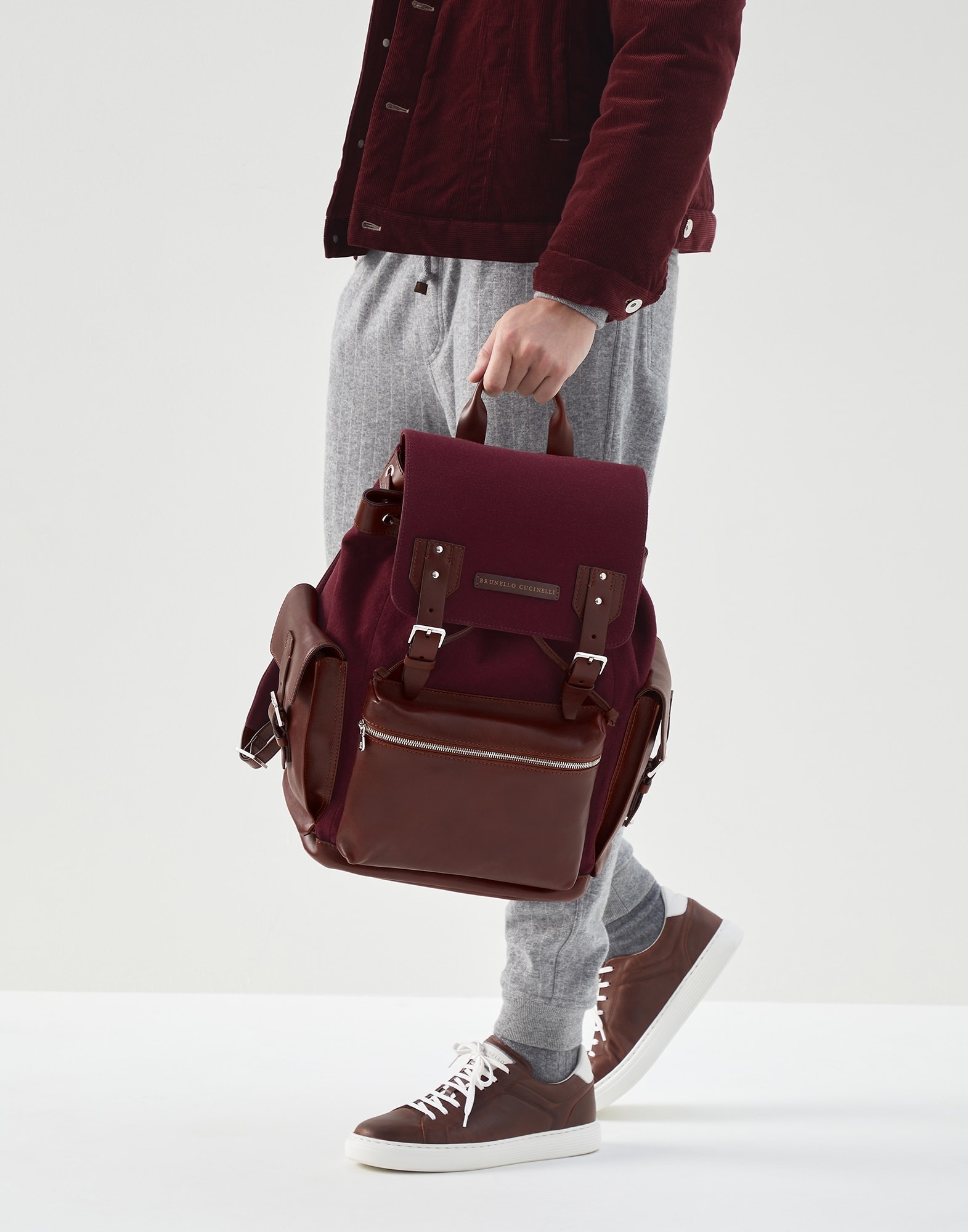 Burnished calfskin and techno flannel city backpack - 4