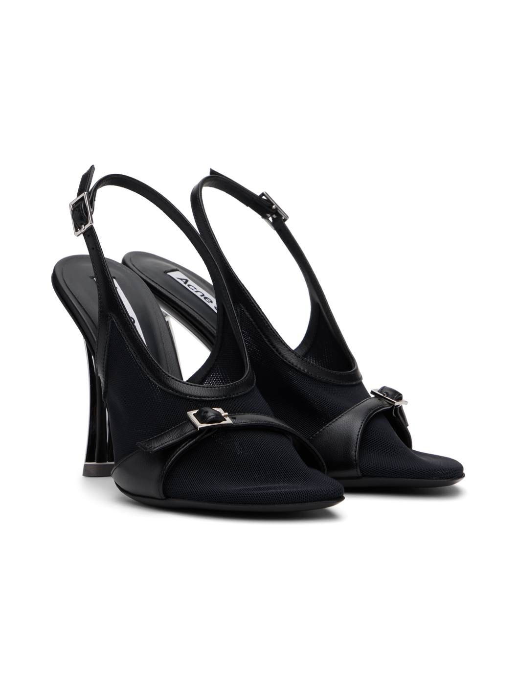 Black Mesh Slingback Heels - 4