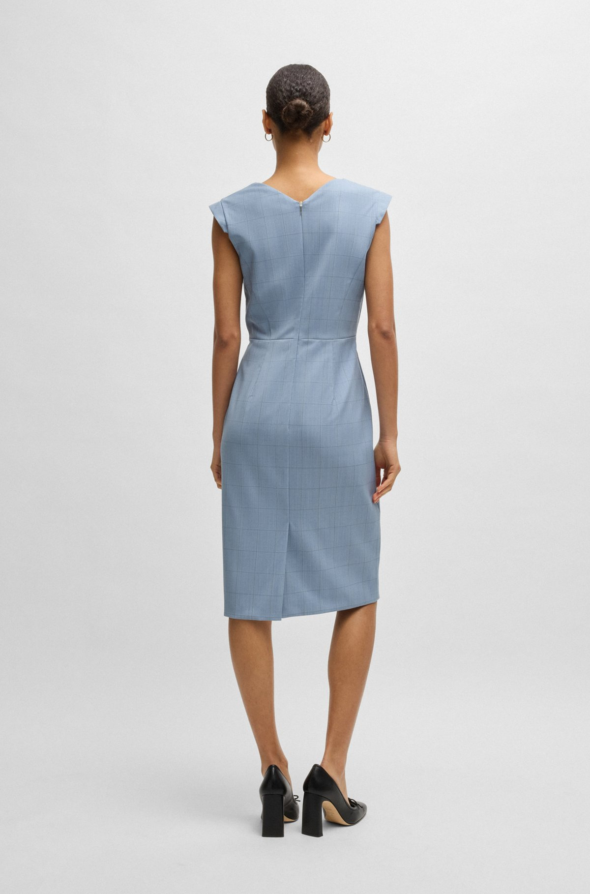 BODYCON BUSINESS DRESS IN CHECKED WOOL - 4