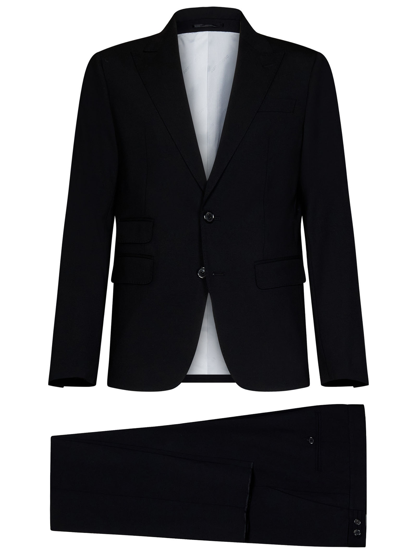 Slim-fit black stretch virgin wool suit with single-breasted blazer. - 4