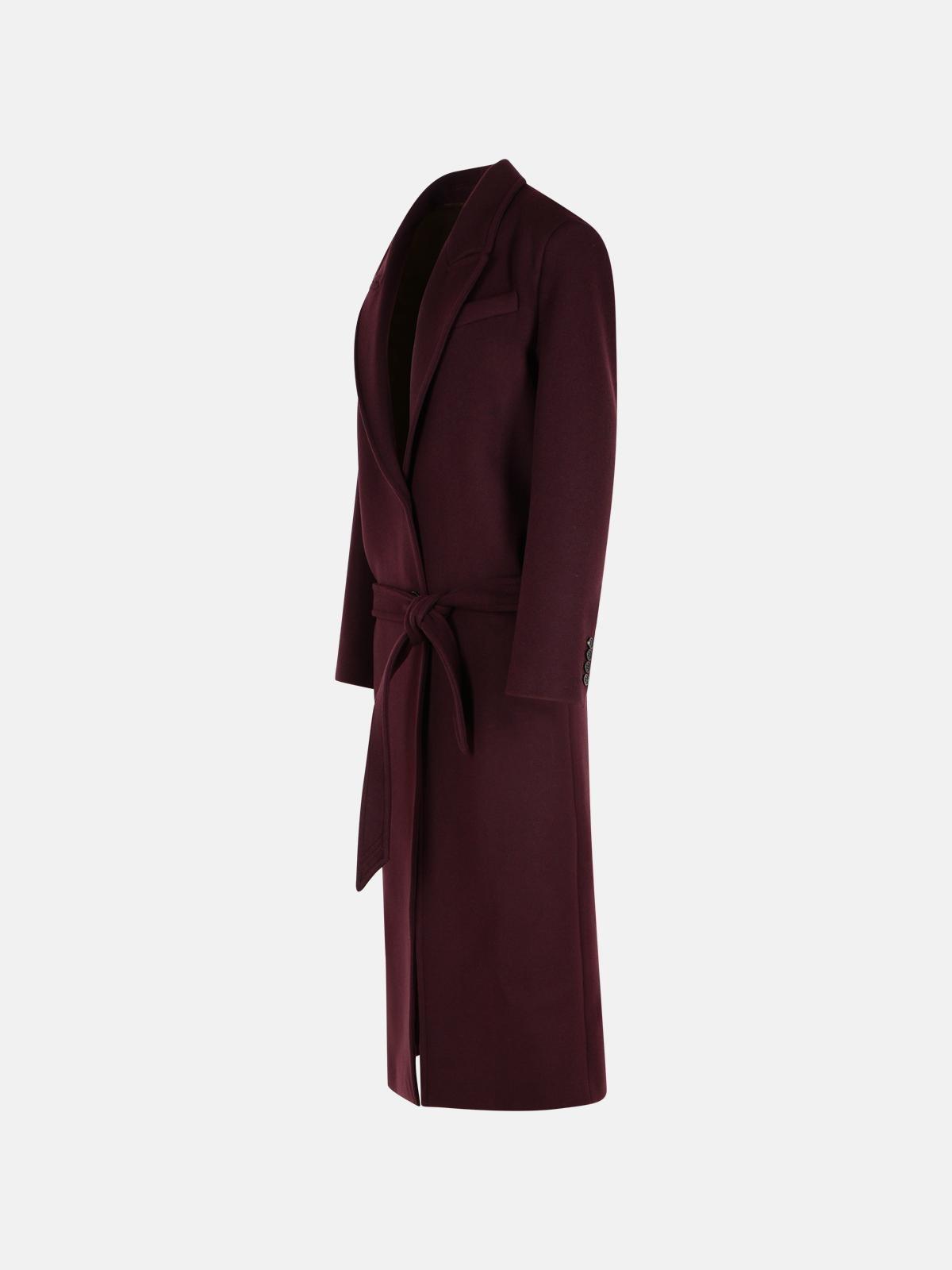 BURGUNDY VIRGIN WOOL BLEND LONG COAT - 2