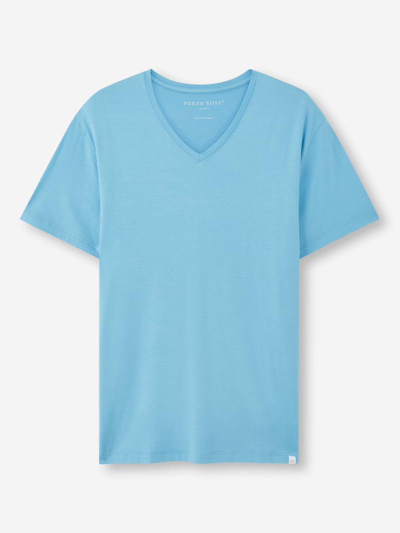 Derek Rose Men's V-Neck T-Shirt Basel Micro Modal Stretch Ocean Blue outlook