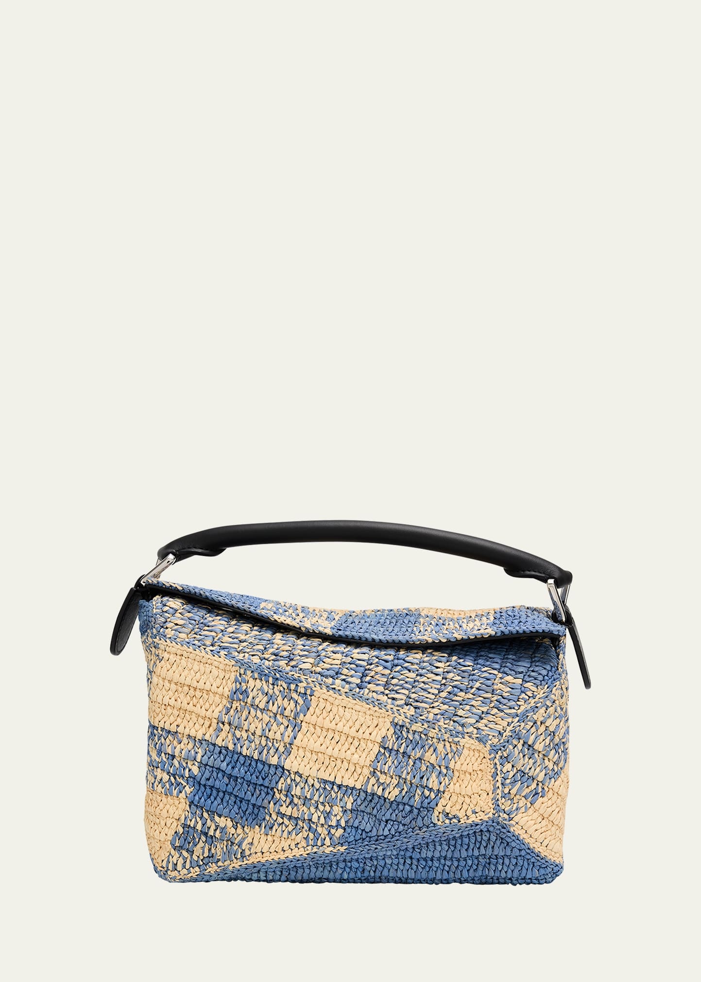 Small Puzzle Edge Shoulder Bag in Gingham Raffia - 1