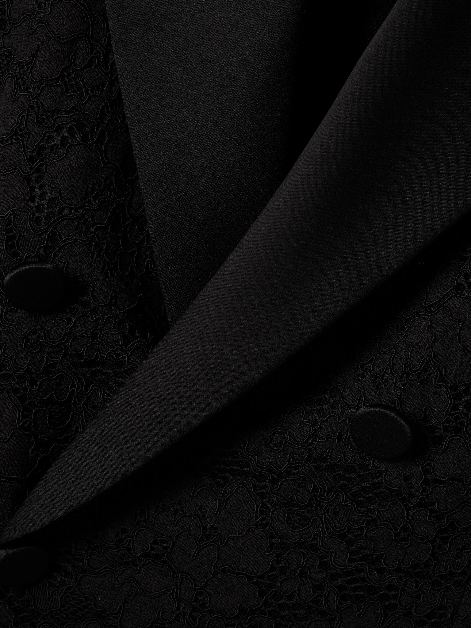 Double-breasted satin-trimmed lace blazer Black - 5