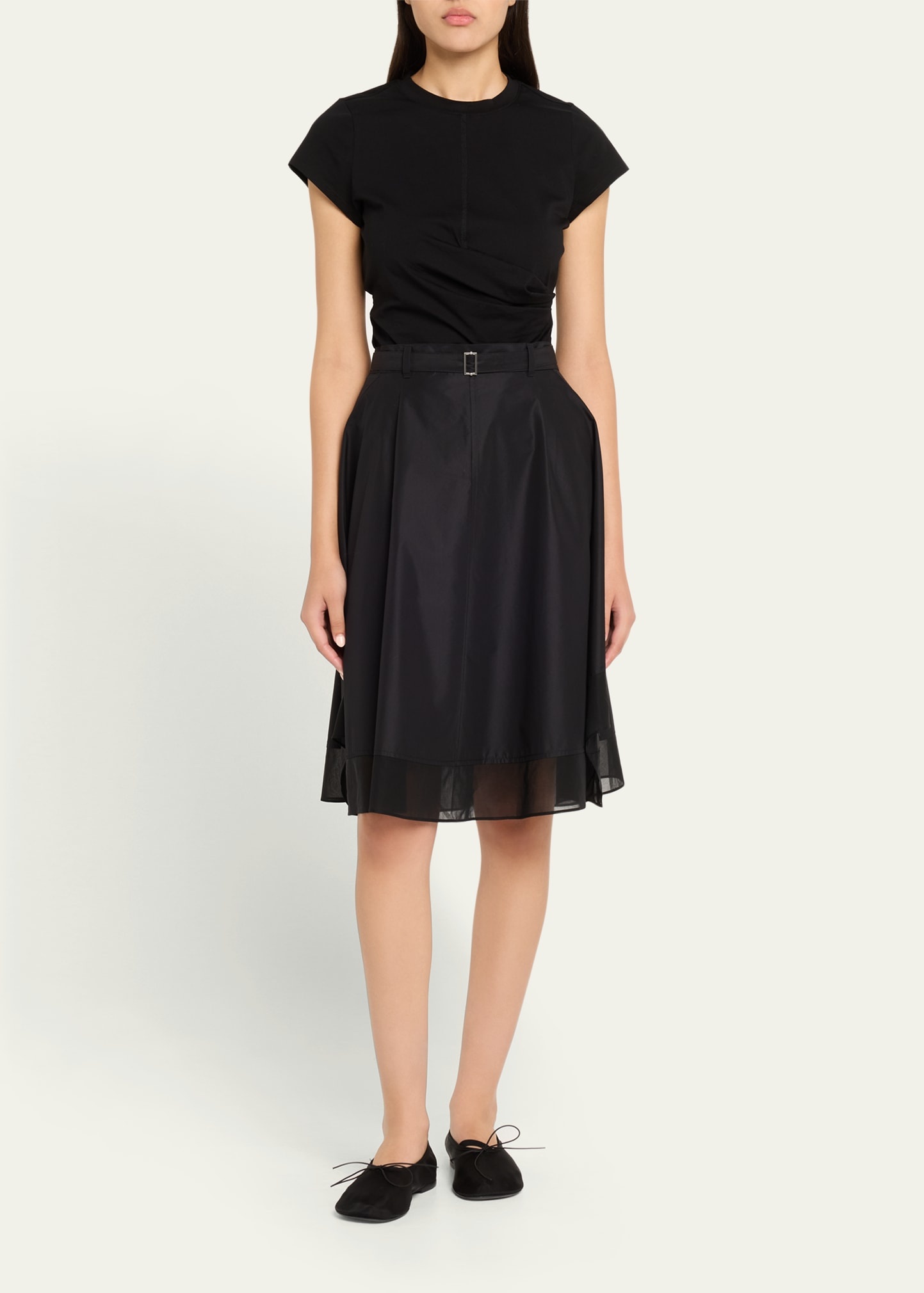 Flounce Chiffon-Hem Midi Skirt - 2