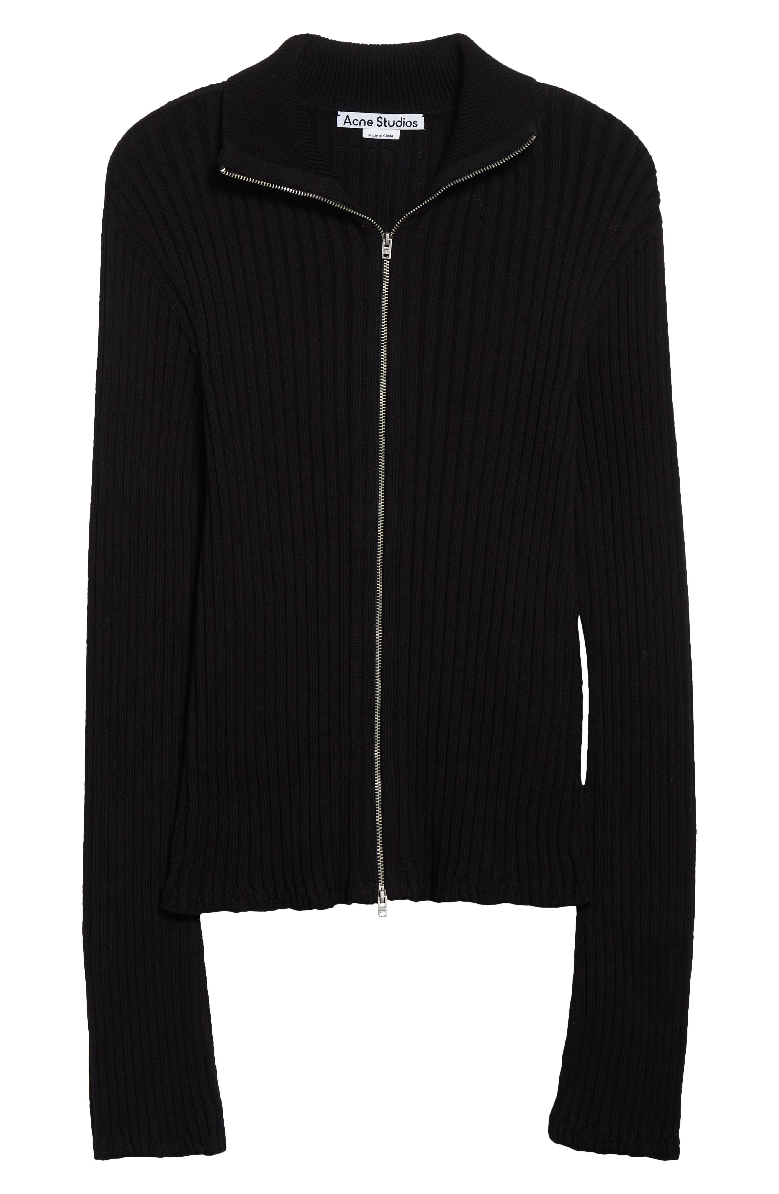 Acne Studios Koton Zip Cotton Rib Cardigan in Black 900 at Nordstrom - 6