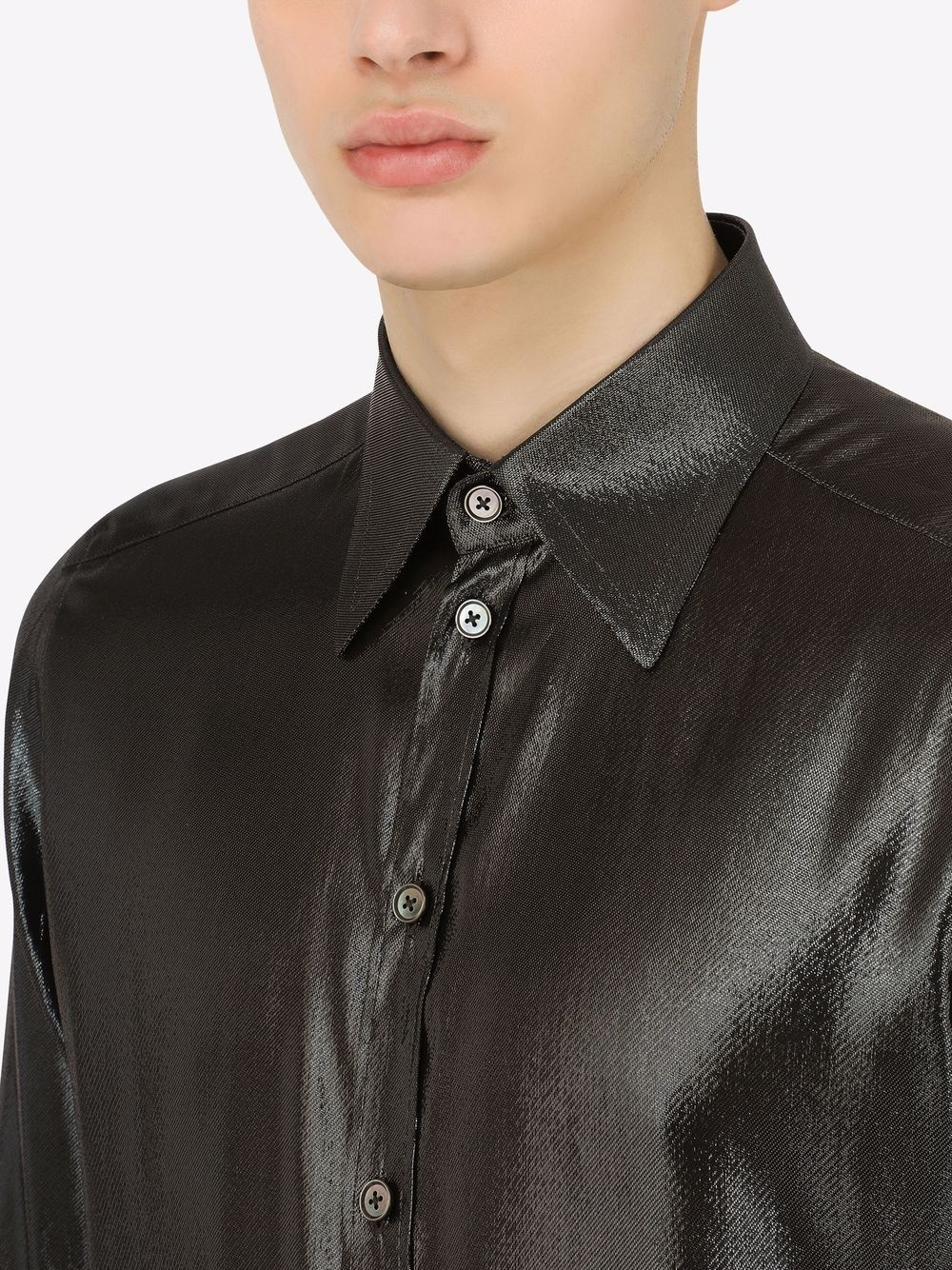 metallic-sheen button-up shirt - 5