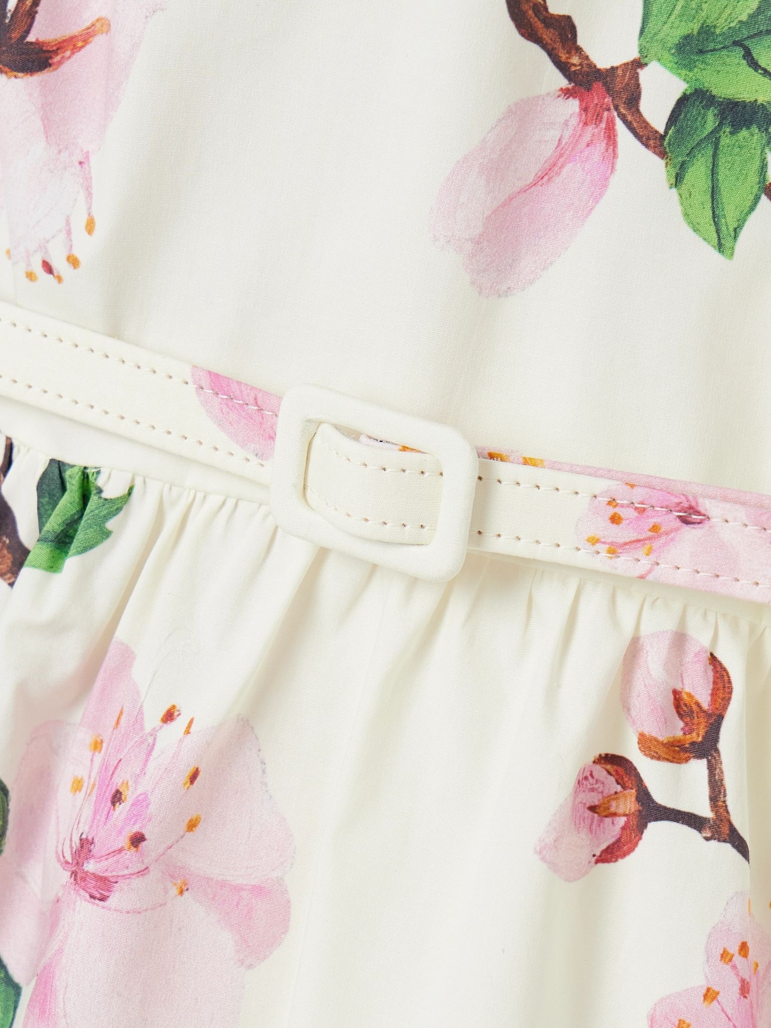 Belted tiered floral-print cotton-blend poplin mini dress Ivory - 4