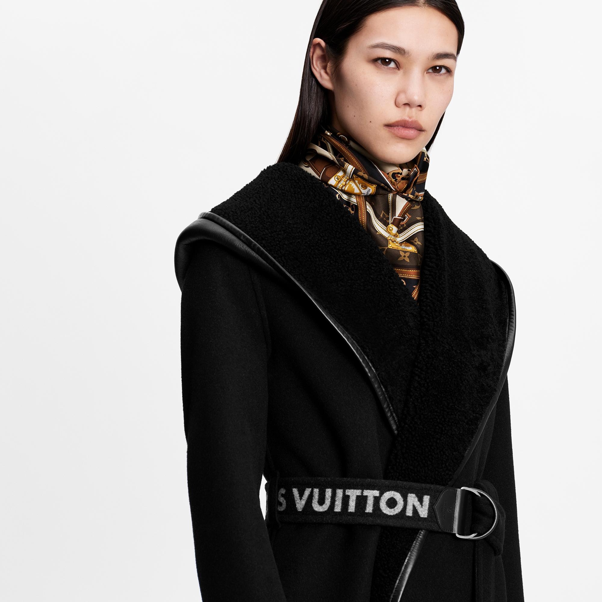 Shearling Hood Double Face Wrap Coat - 3