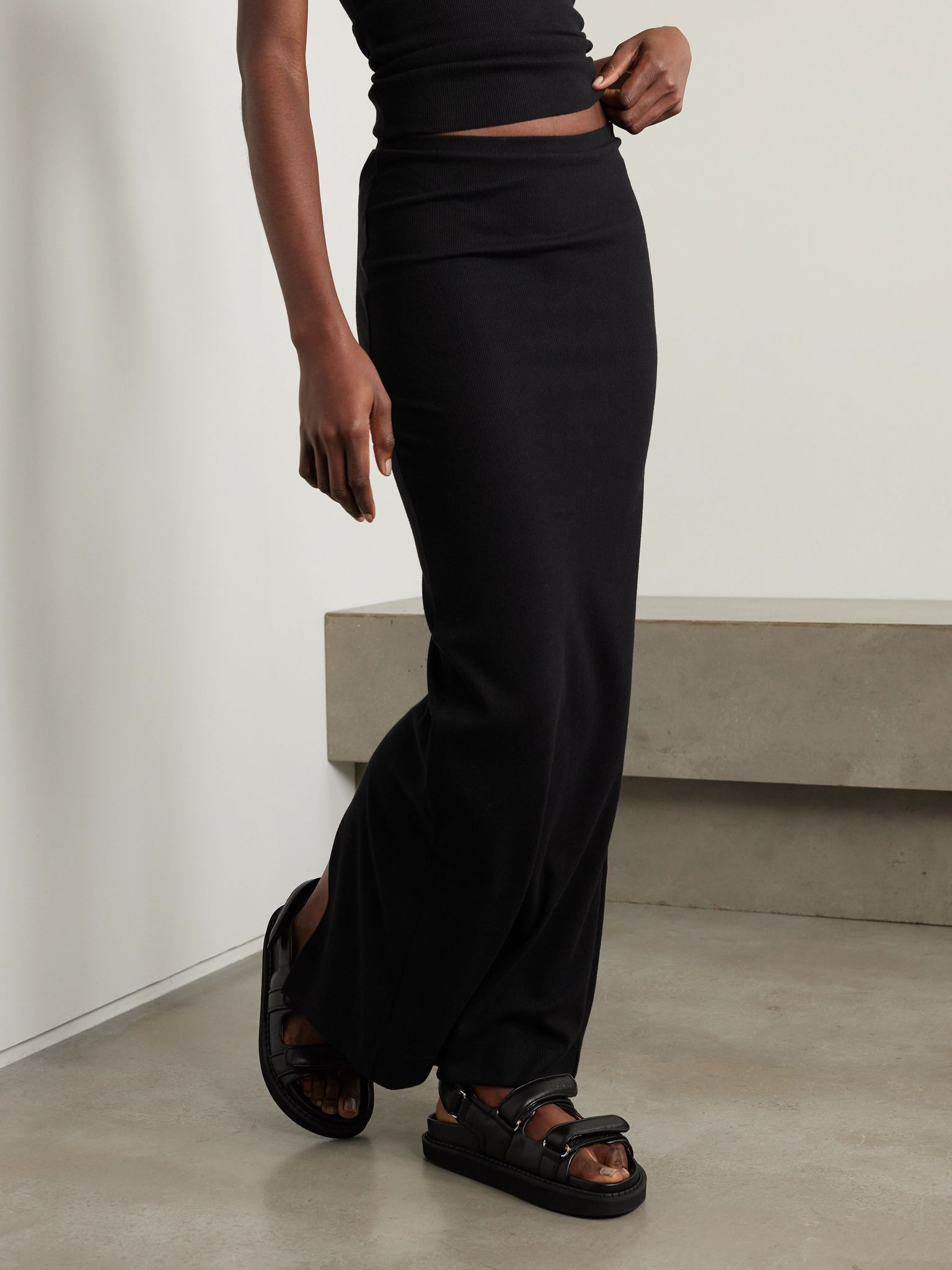 Emma ribbed stretch-jersey maxi skirt Black - 3