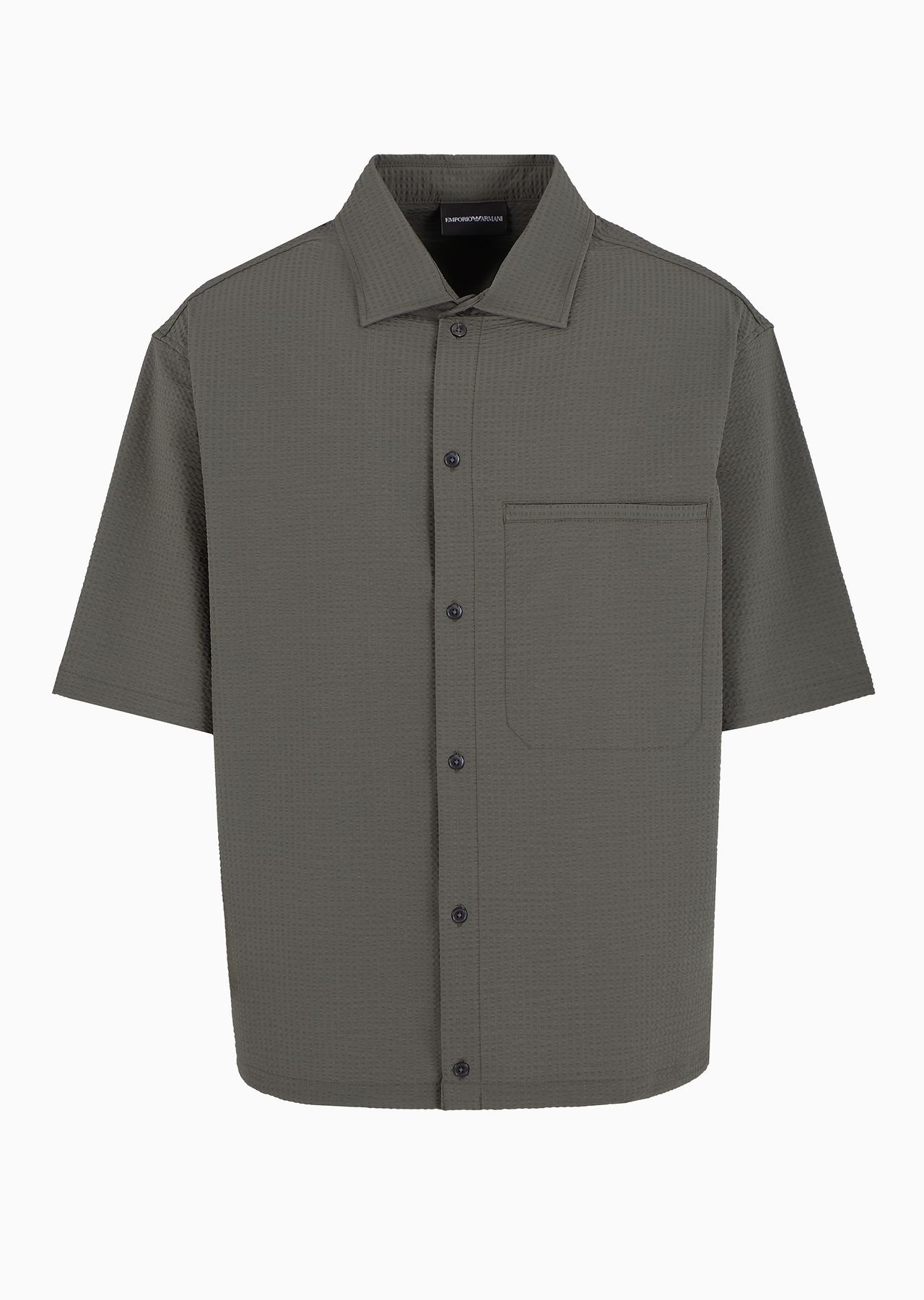 Short-sleeved oversized shirt in technical seersucker - 1