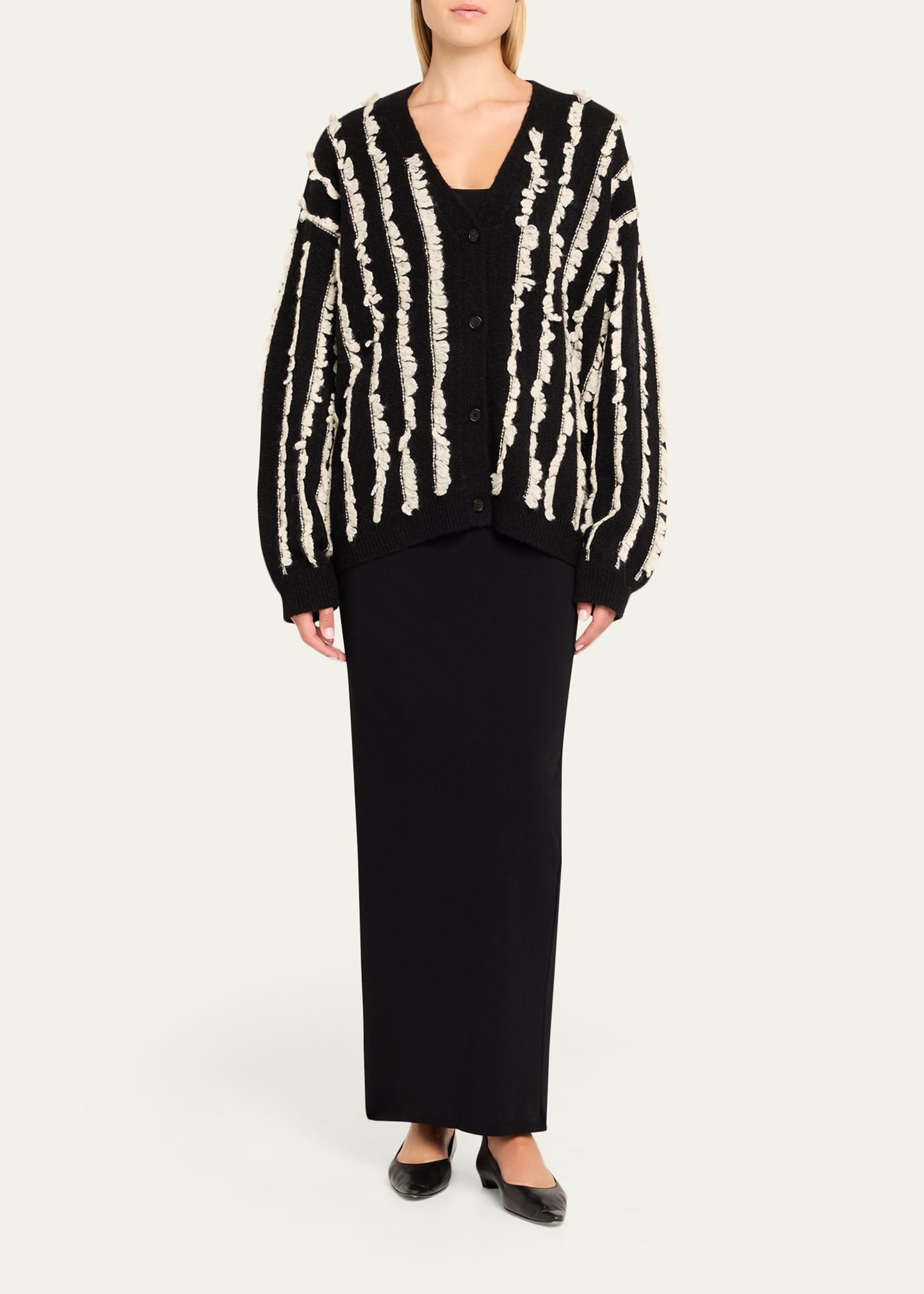 Joseph Striped Fringe V-Neck Cardigan - 2