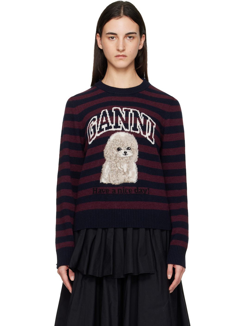 Burgundy Graphic Wool Mix Poodle Stripe Sweater 1
