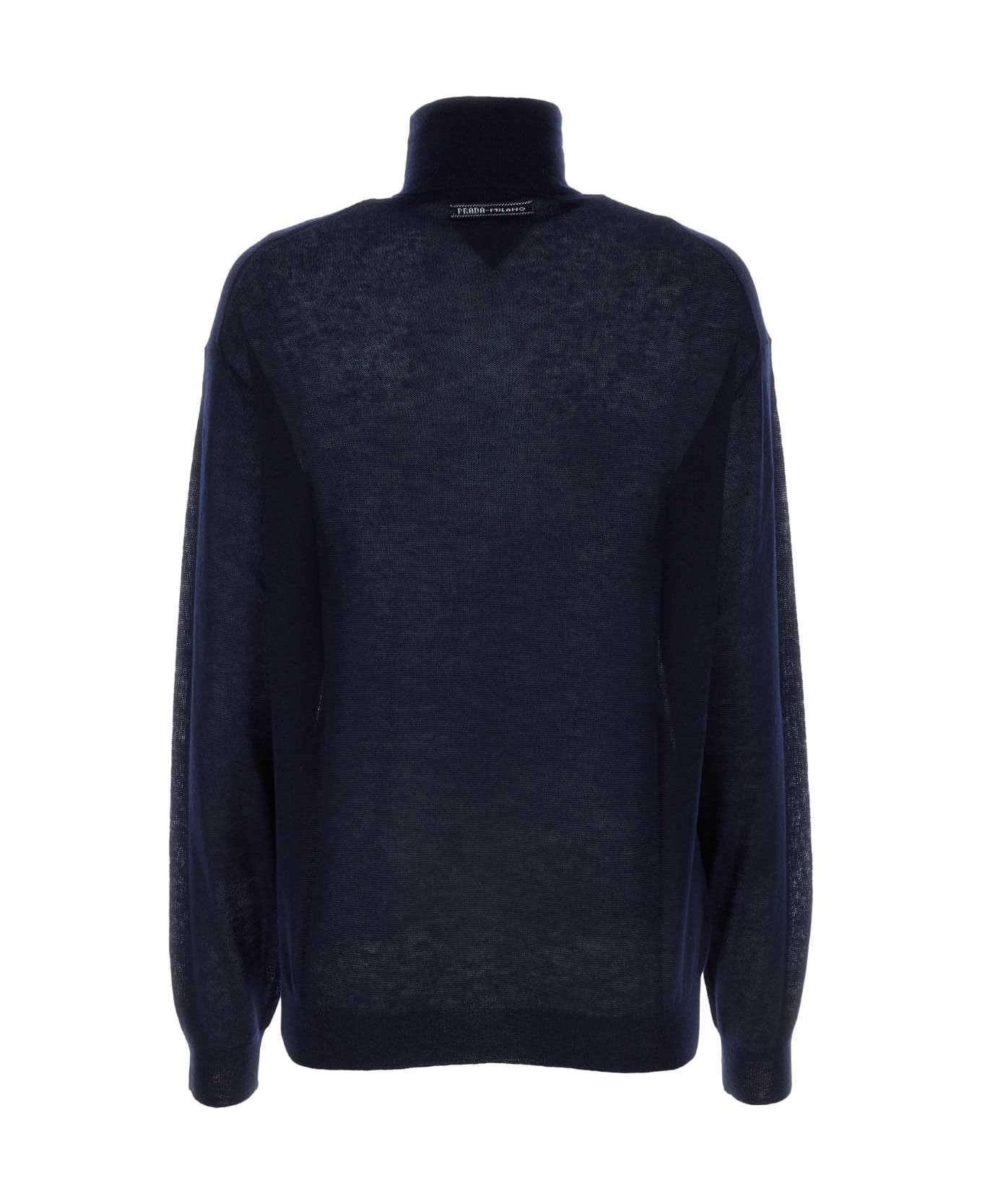 Navy Blue Cashmere See-through Sweater - 2