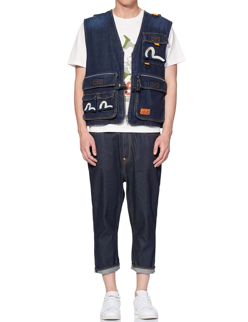 SEAGULL EMBROIDERED MULTI-POCKET DENIM VEST 1