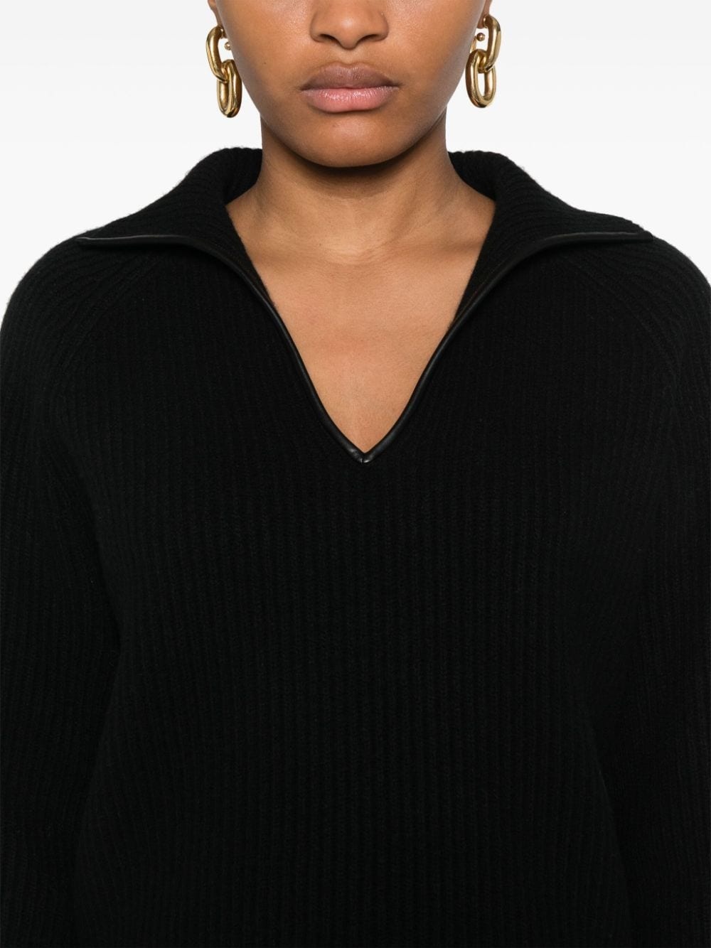 leather-trim sweater - 5