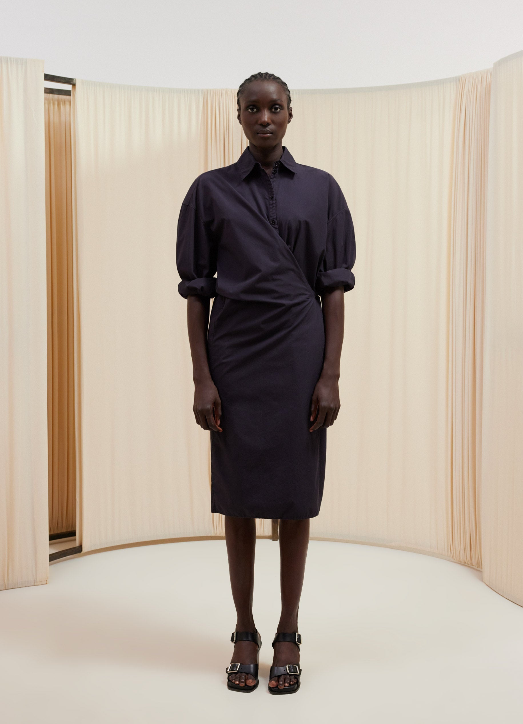 STRAIGHT COLLAR TWISTED DRESS - 3
