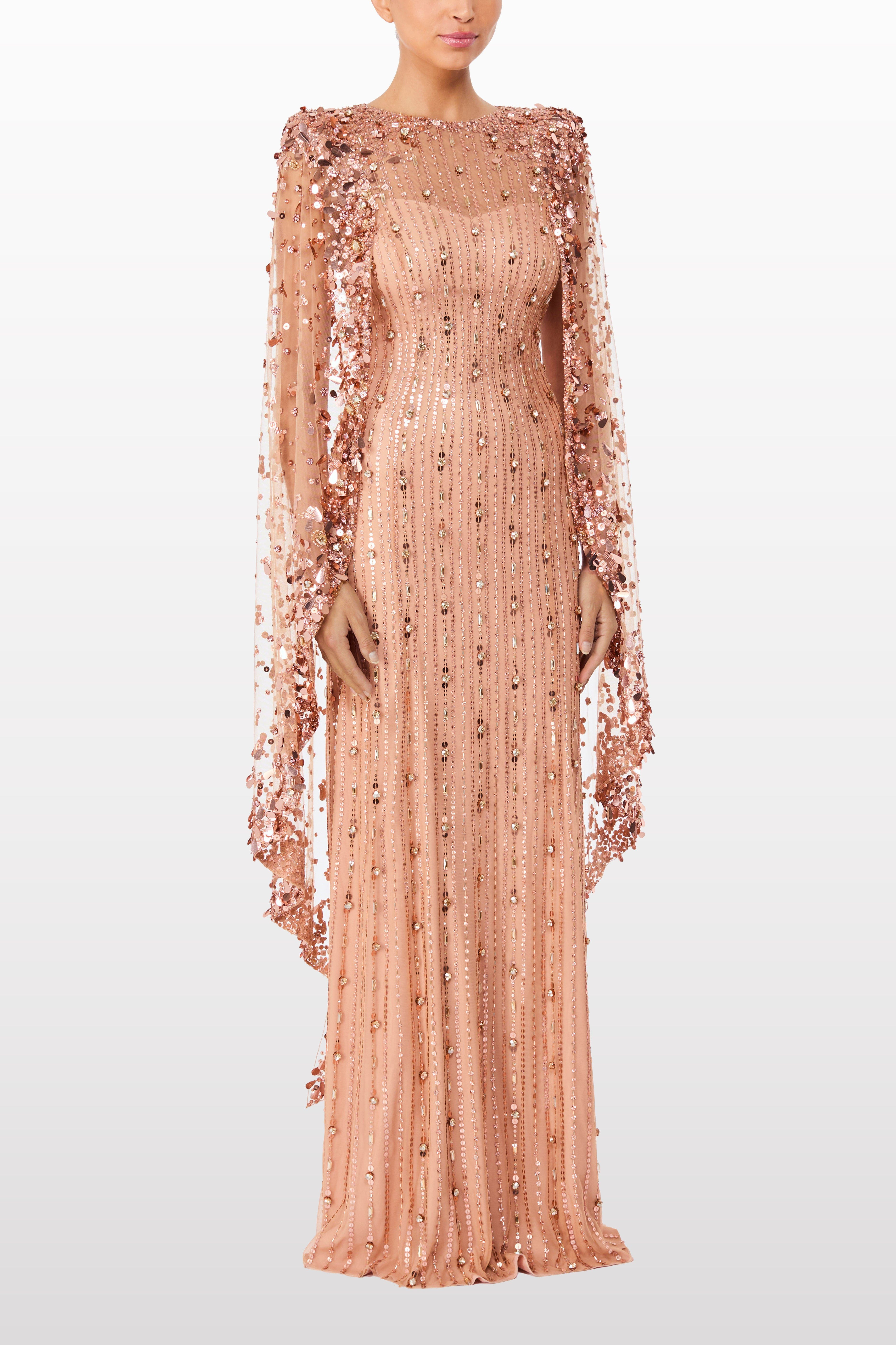 Jenny Packham Blaize embellished cape maxi dress in Sable at Nordstrom - 2