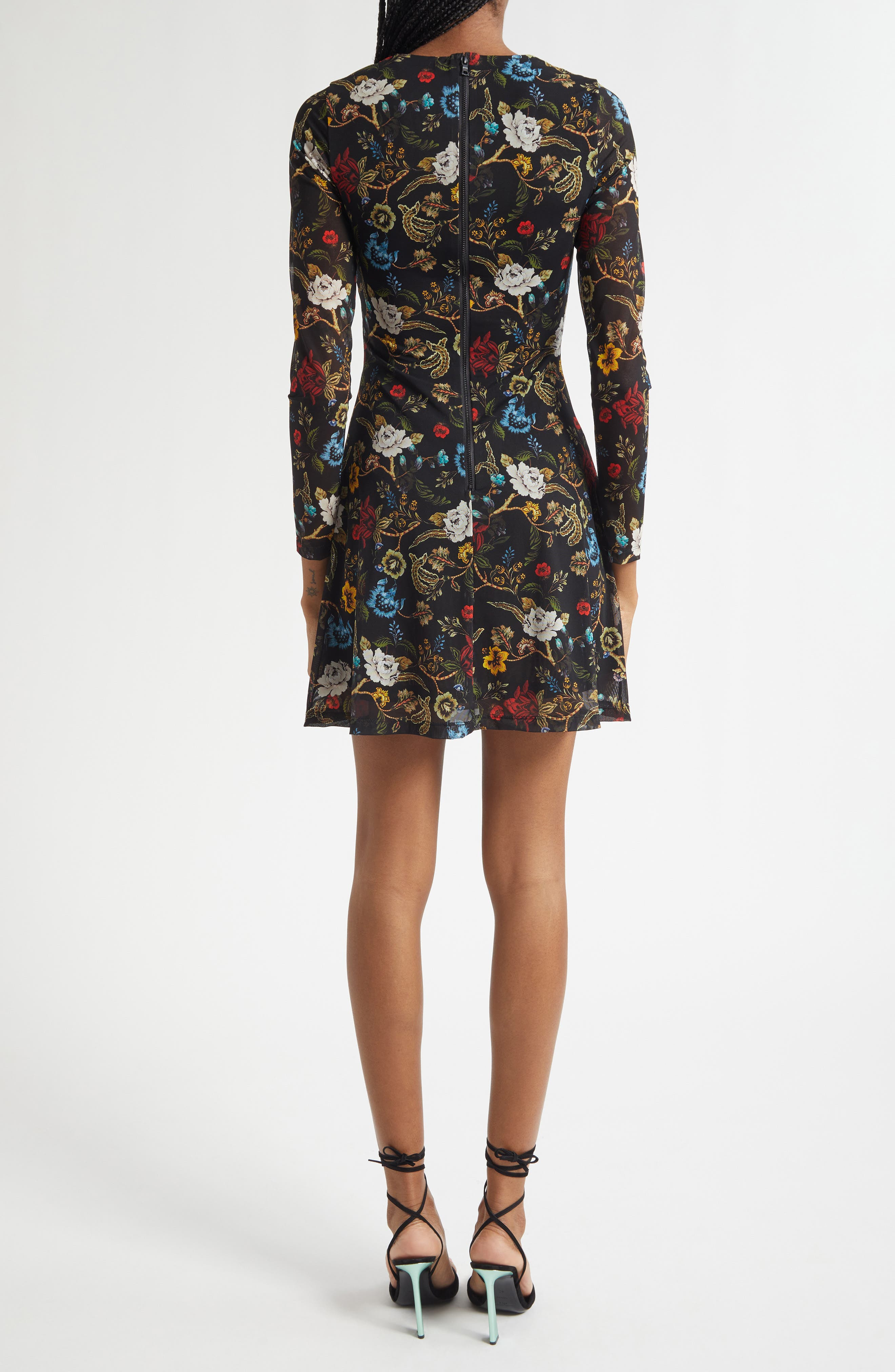 Alice + Olivia Delora Floral Long Sleeve Mesh Minidress in Tapestry Trails Sm Black at Nordstrom - 2