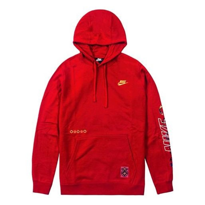 Nike Sportswear Club Printing Long Sleeves Pullover Drawstring Red CU3670-687 - 1