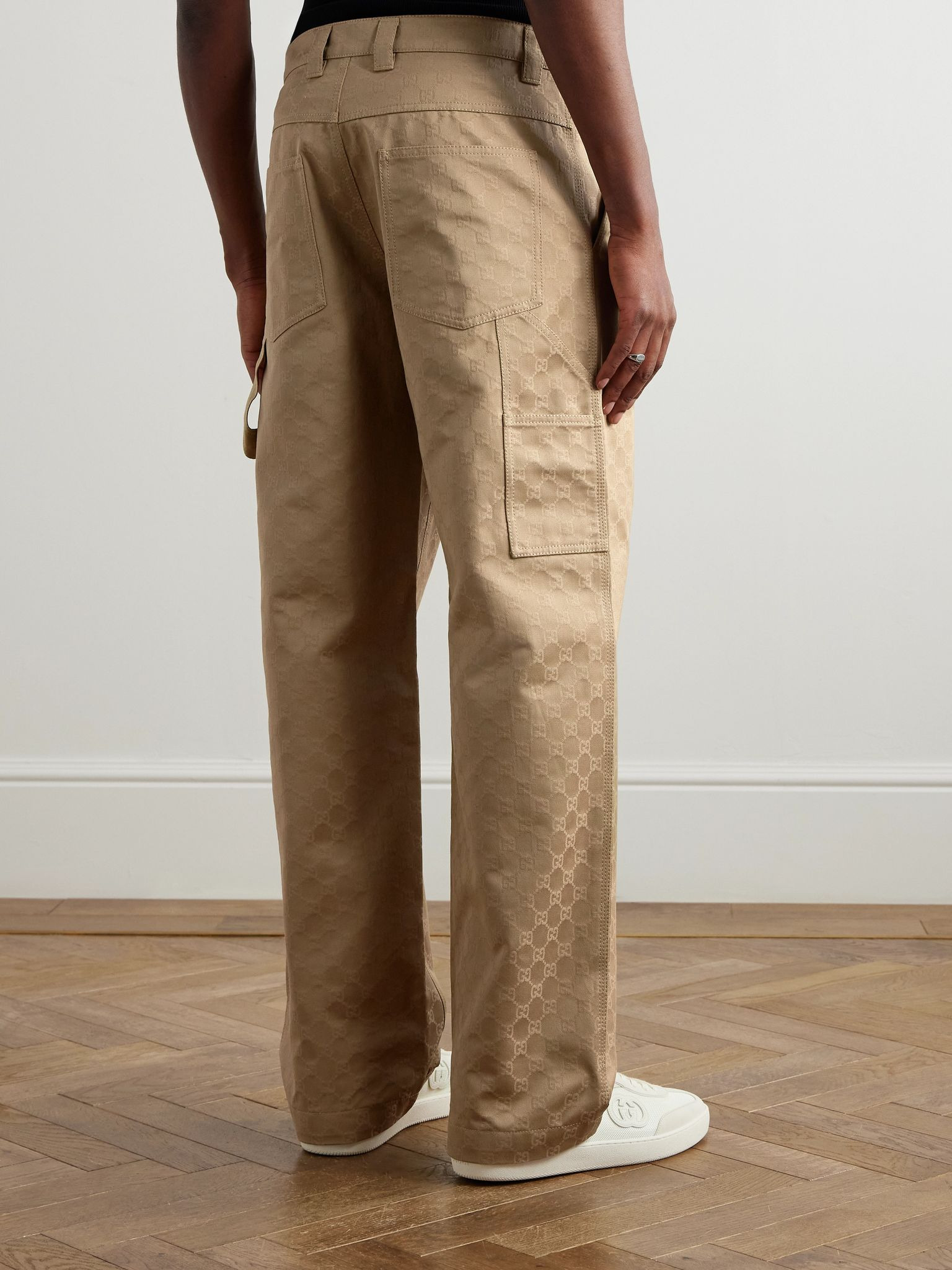 Straight-Leg Cotton Trousers Beige - 4