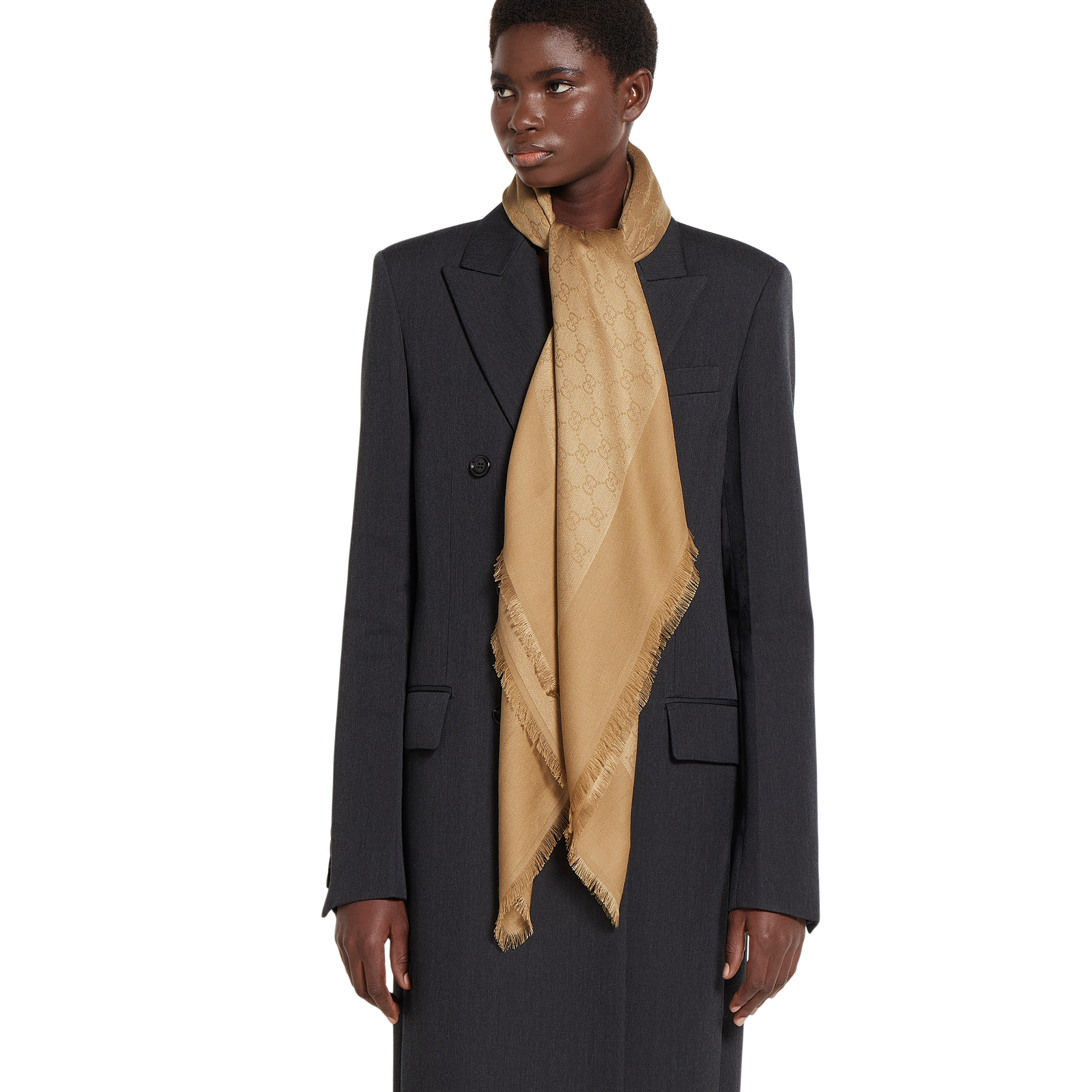 GG silk cotton jacquard shawl - 5