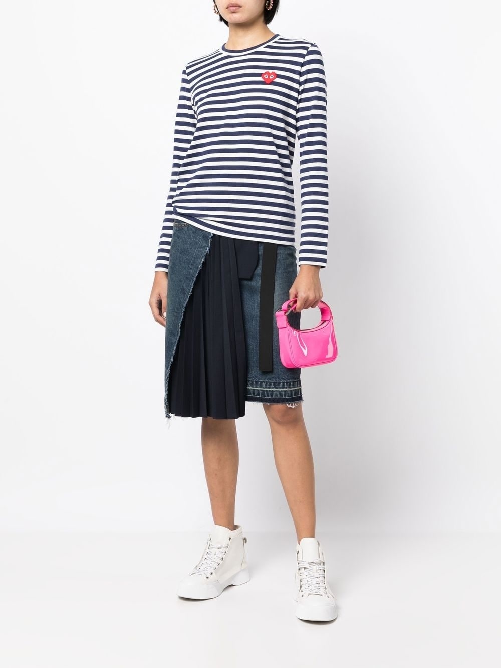 stripe-pattern logo-patch T-shirt - 2