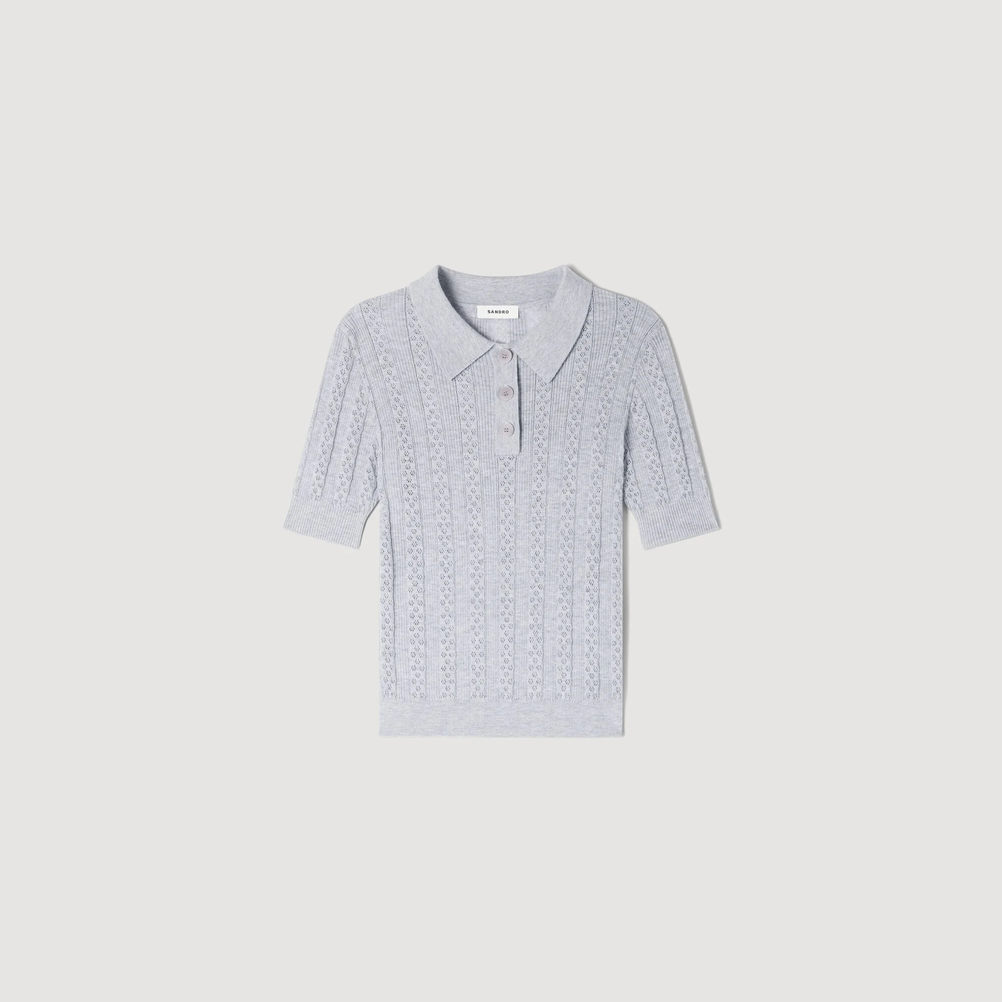 POINTELLE POLO-NECK WOOL SWEATER - 1