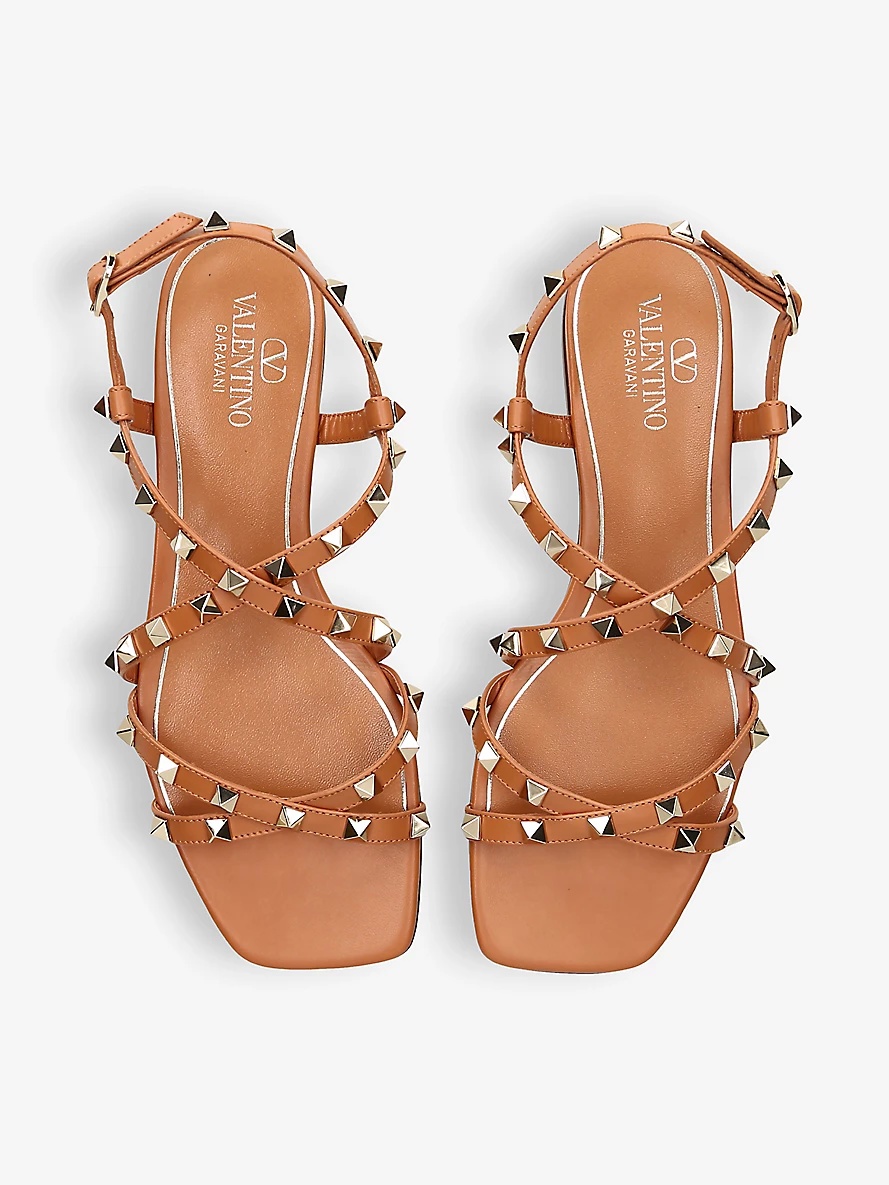 Rockstud embellished flat leather sandals - 2